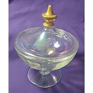 Iridescent Covered Candy Dish with gold trim 4.5" Dia. x 5 " Tall